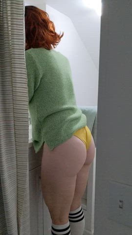 bathroom booty dressing room hotwife pawg redhead underwear voyeur wife clip