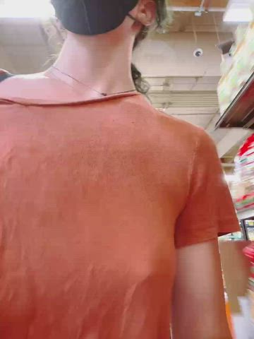 too hot to wear a bra, but the grocery store is always cold
