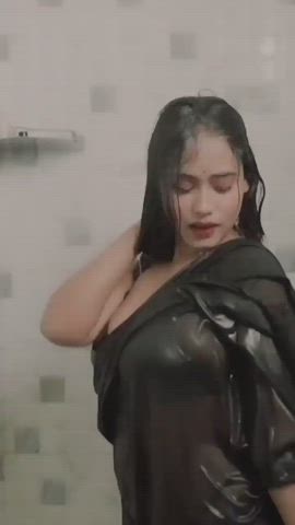 bathroom belly button bhabi bra indian saree wet clip