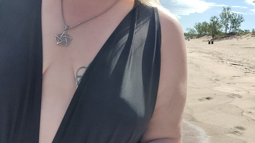 Showing Tits at a Public Beach