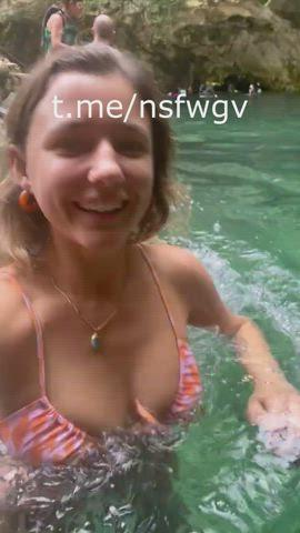 big tits bikini boobs exposed flashing natural tits public tits clip