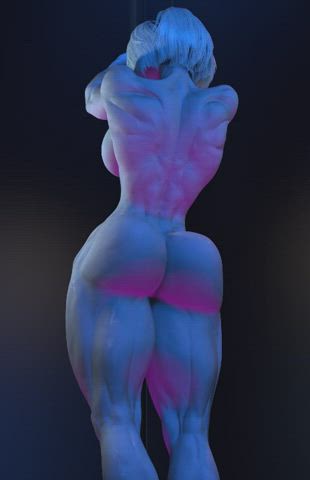 animation ass big tits muscles muscular girl pole dance clip