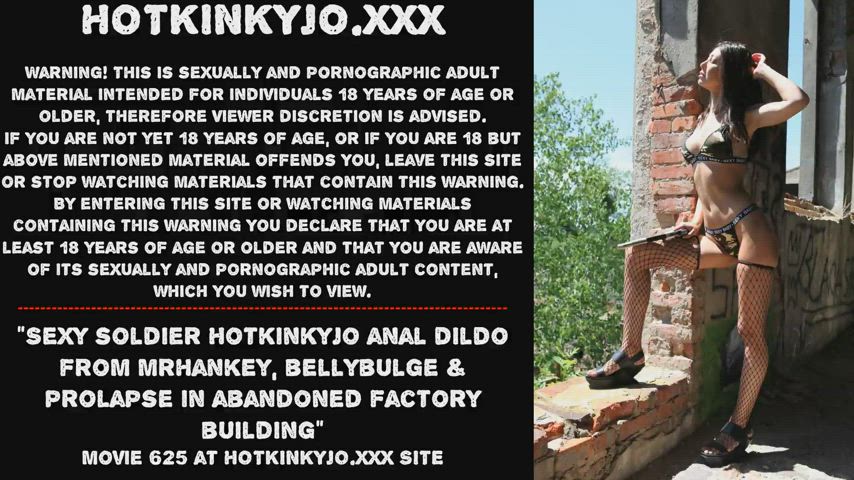 Sexy soldier Hotkinkyjo anal dildo from mrhankey, bellybulge & prolapse in abandoned