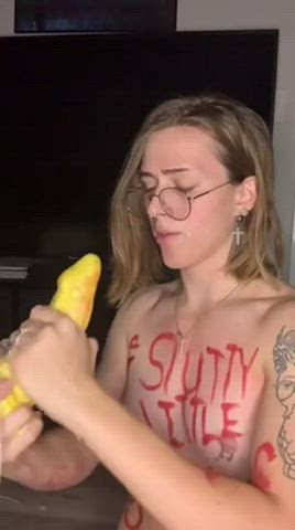 blonde cum in mouth cumshot dirty talk facial handjob huge dildo moaning trans woman