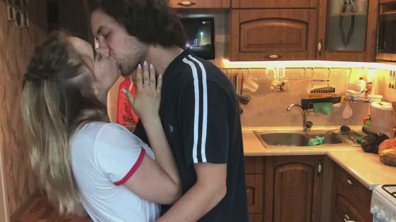 Blonde Breast Sucking Breastfeeding French Kissing Kiss Kitchen clip