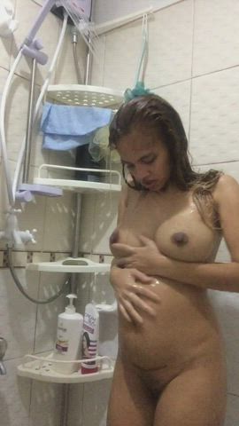 [OC] 4 Months Pregnant Asian Babe Soapy Shower Orgasm Part 1