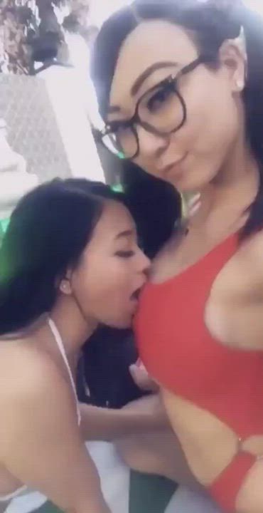 Asian Glasses Lesbian Pool clip