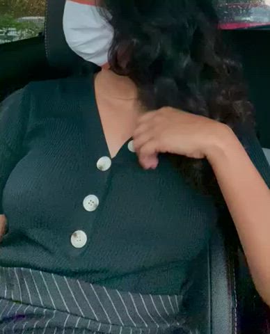 A bit of tit show after work in my car