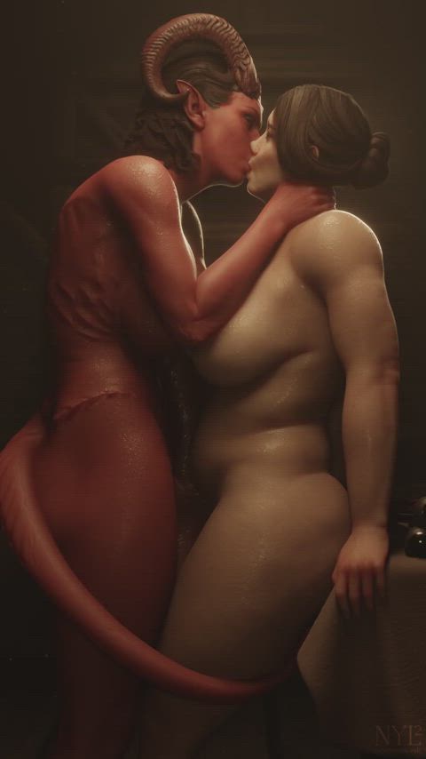 animation demon fantasy french kissing kiss kissing lesbian lesbians yuri clip