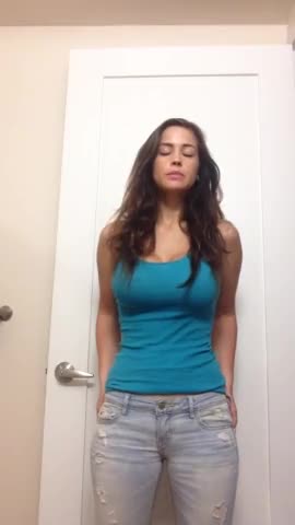 Perfect brunette pees in her jeans