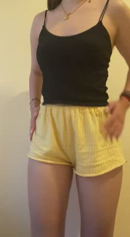 Taking off my new yellow shorts