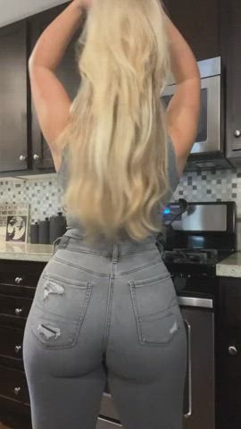 Grey jeans wrapped around superb booty