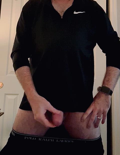 Horny Hairy Dad Dropping A Load Before Work