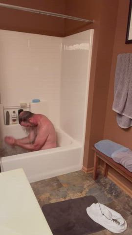 Bathroom Bathtub Cock Daddy Gay Naked Wet clip