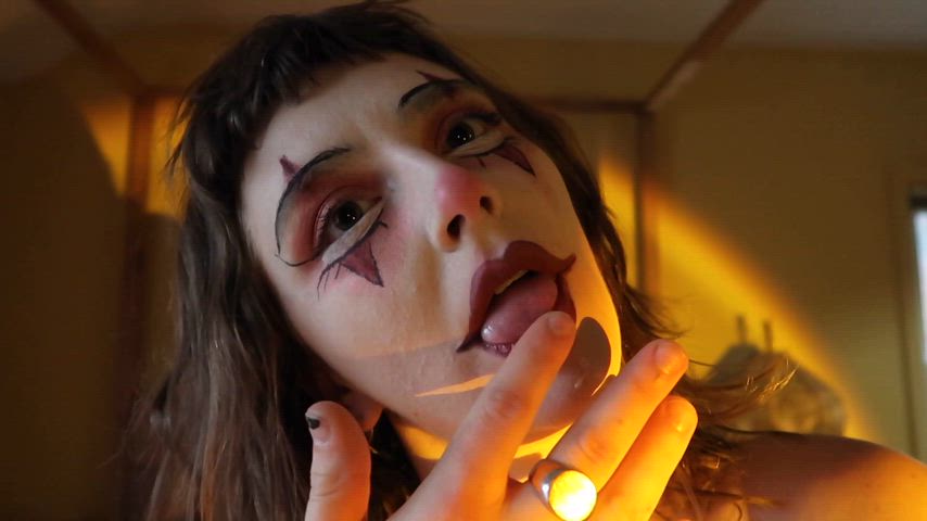 clown girl licking spit spit on face clip