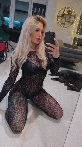 blonde leopard bimbo is here to fulfill all your wishes