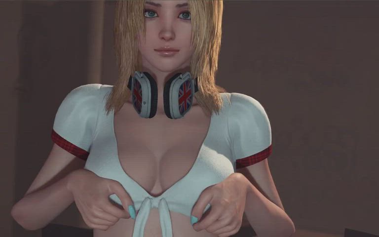 3d animation blonde boobs green eyes clip