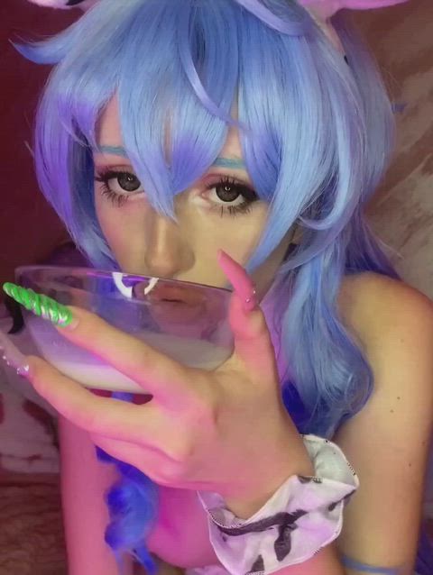 ahegao cosplay drool drooling spit teen clip