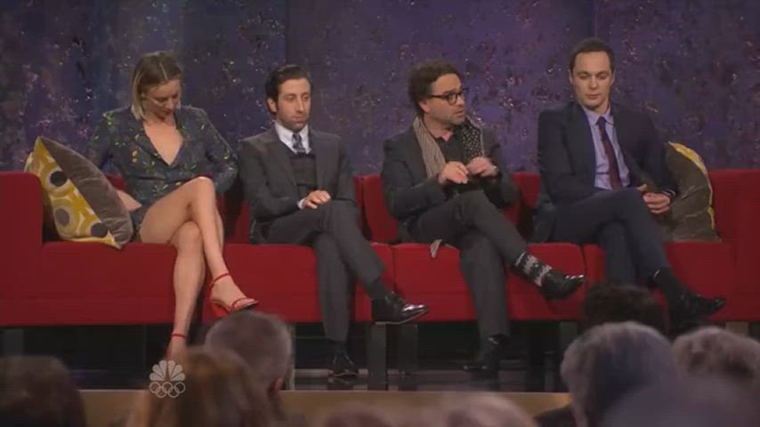 Kaley Cuoco pulls up her dress so the audience can see if she's wearing panties