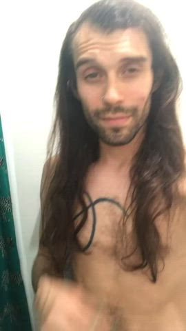 Hispanic Long Hair Male Dom Shower Solo Teasing Thick Cock clip