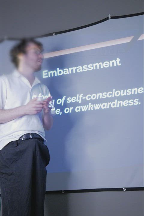 Teaching about embarrassment and the professor has a slight mishap!