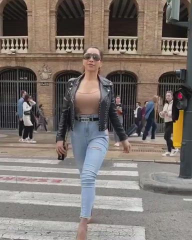 Flashing her butt on the street