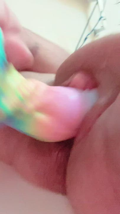 My clit gets so hard when I fuck my pussy with monster cock.