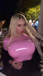 Me wearing a shiny pink bimbo top