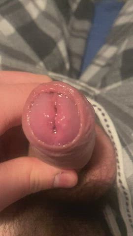 Love playing with my precum soaked foreskin