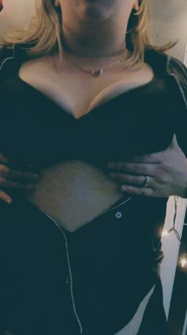 Having Fun playing with my tits while my husband is away. Wanna join?