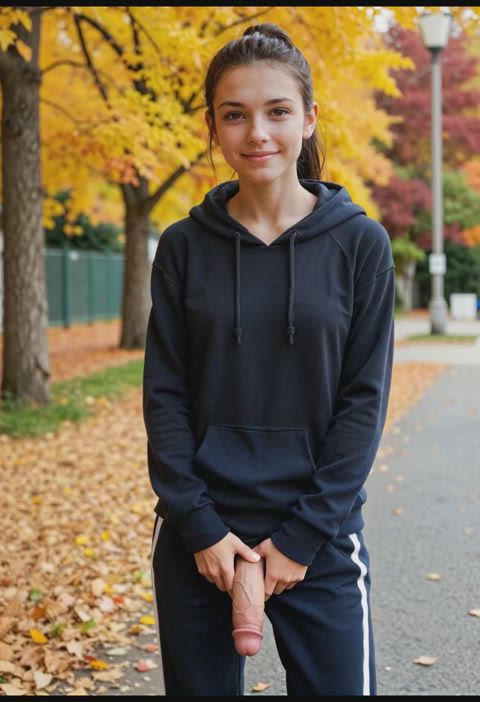 A refreshing autumn jog and your friend flashing her big dick 💙