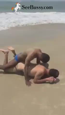 bareback beach big dick blowjob cock doggystyle gay outdoor public clip
