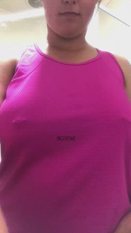 My natural tits didn’t want to stay in my pink top!