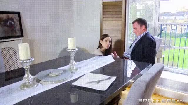 Boss' wife Satin Bloom sucking under table. [GIF]