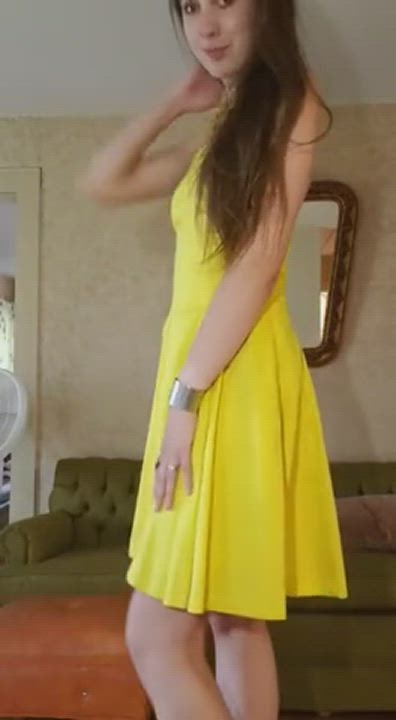 Yellow Dress and Heels, Slow Strip Tease.
