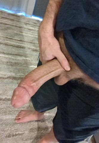 Playing with my thick cock on a rainy Monday morning