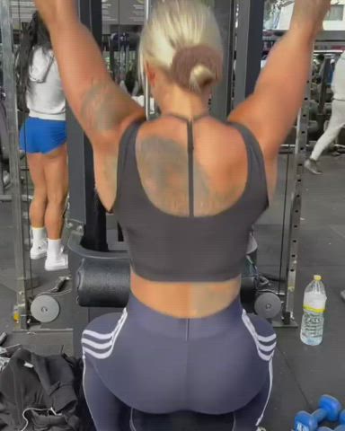 Blonde Fitness Gym Muscular Girl Swedish Tanned Tattoo Workout clip