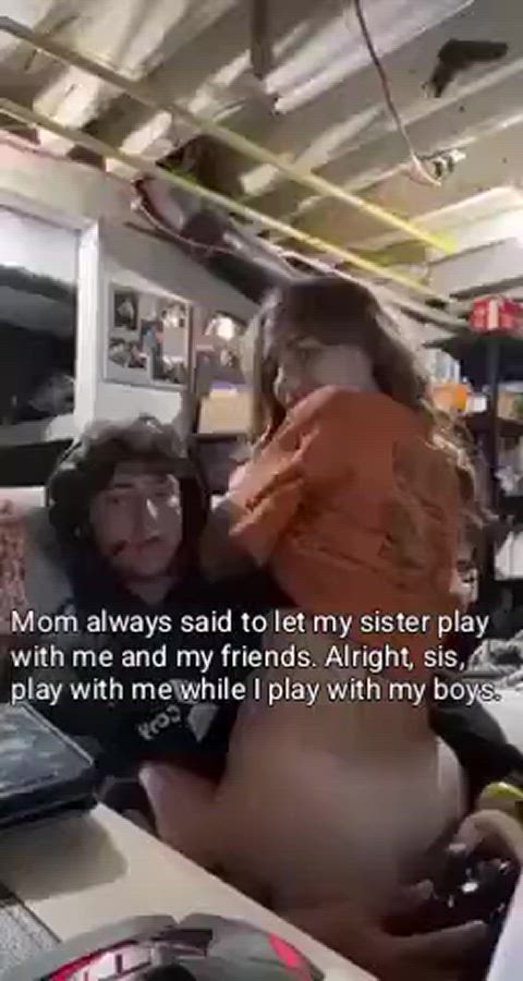 bouncing brother family riding sibling sister taboo captions clip