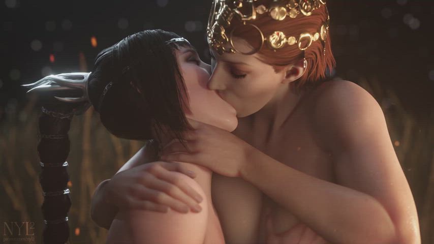 animation elf fantasy french kissing kiss kissing lesbian lesbians yuri clip