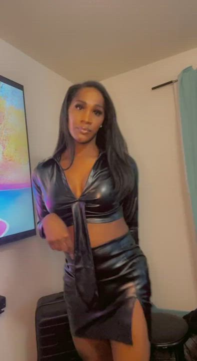 Clothed Cute Ebony Latex Mistress Skirt Trans clip