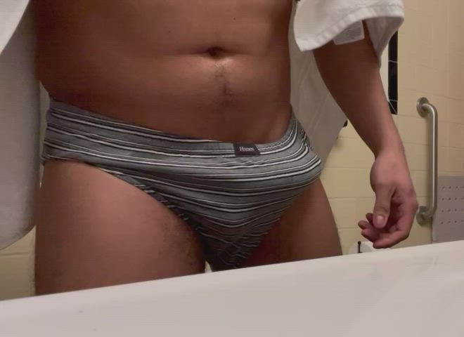 Tiny underwear, huge cock