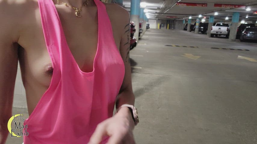 Braless Exhibitionist Flashing Hotwife Petite Public Topless Upskirt clip