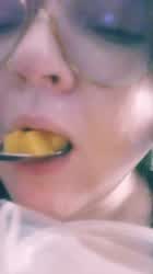 Erotic ASMR: Spoon-feeding peaches into my willing mouth ?? Filming this made me