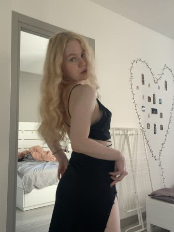 wearing a sexy hot night dress with my blonde hair
