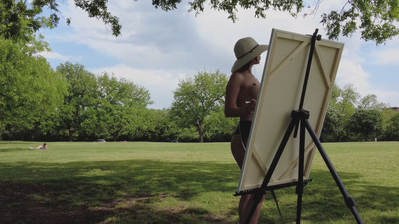 A Little Topless Canvas Painting The Park - Austin