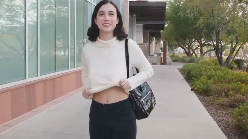 Brunette Caught Shaking Her Perfect Big Tits on Public Street