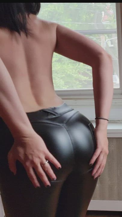 These leather pants are so tight. Let me peel them off [f]or you.
