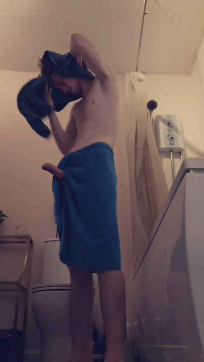 Just towel drying my cock and head at the same time 😉