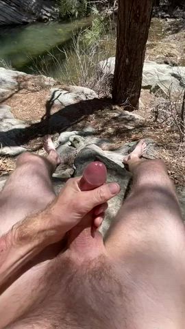 Cumming outside near the lake