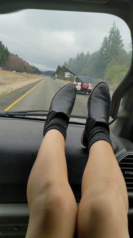 I love my feet on the dash and legs spread wide-open.